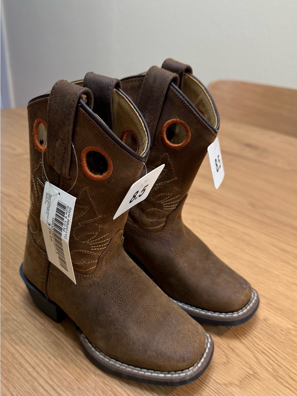 Kids Brown Western Pull-On Cowboy Boots with Decorative Stitching